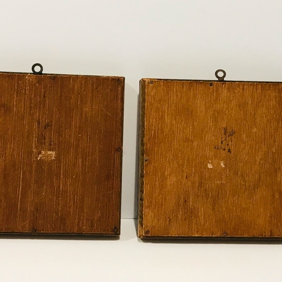 Vintage Hand Painted Ceramic Pair of Decorative Tiles by M. Angelo 5”-5” - Picture 9 of 10